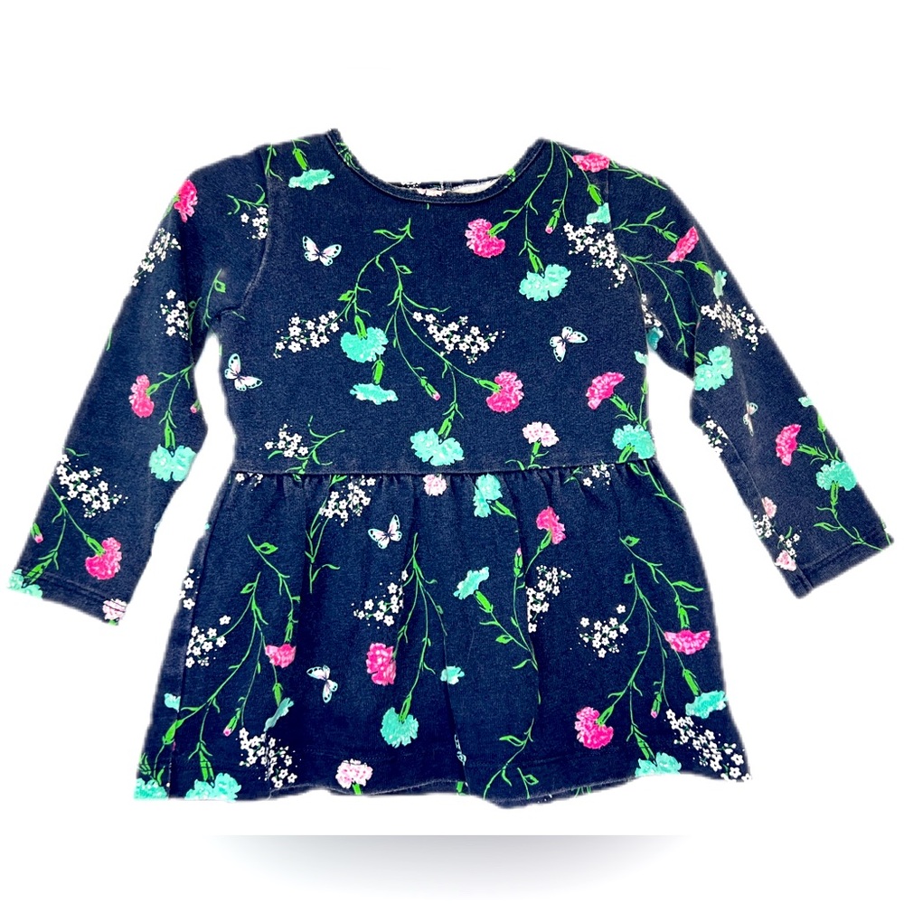 EUC Carter’s 2T long sleeve peplum top, Navy w/ blue & pink floral pattern